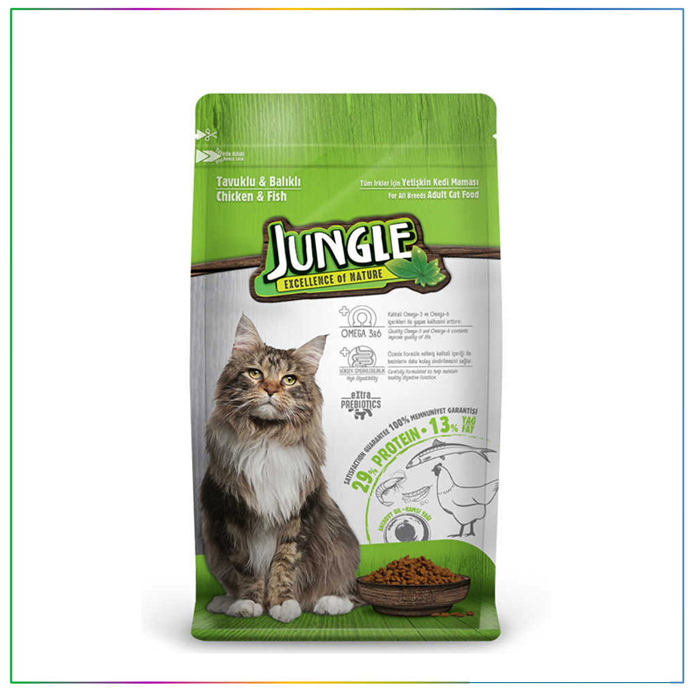 Jungle TavukluBalıklı Yetişkin Kedi Maması 15 Kg