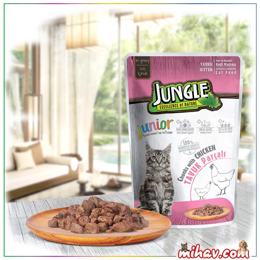 Jungle Pouch Kitten Tavuk Parçalı Jel İçinde Yavru Kedi Yaş Maması 100 gram